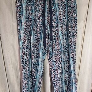 Cacique Sleepwear Blue and Pink Floral Striped Wide Leg Pants